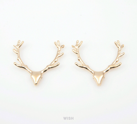 Reindeer Antler Pendants in Matte Gold, Antler Charm / MMG-178-P