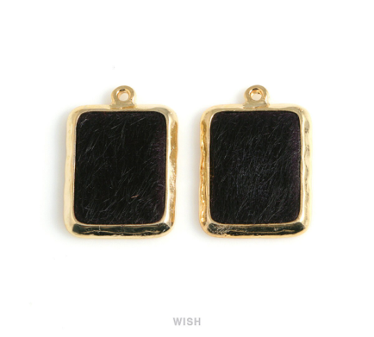 Black Calf Hide in Gold Square Frame, Black Calf Hide Charm / LBKG-466-P