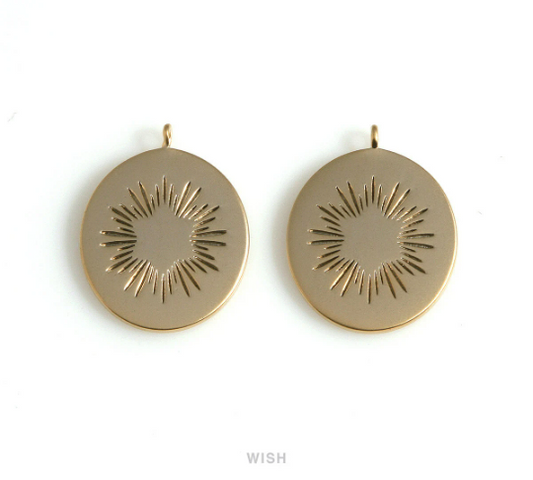 Starburst Disc Pendants in Matte Gold, Starburst Coin Charms / MMG-661-P
