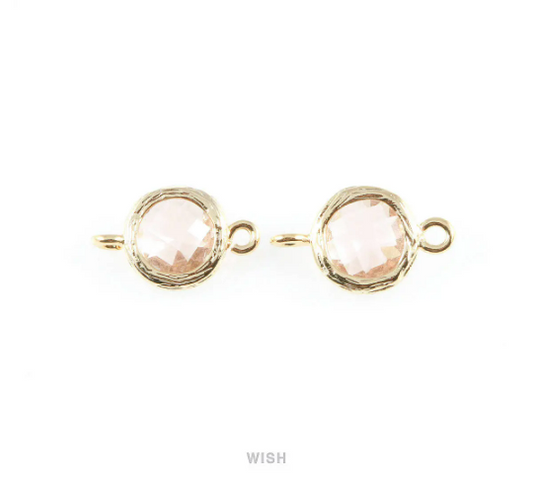 Peach faceted Glass Connector in Gold, Framed Round Glass Bead/ GPCG-015-P