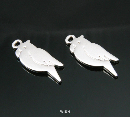 Parrot Pendants in Matte Rhodium, Bird Charms / MMRH-021-P