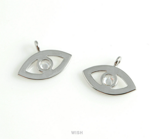 Cubic Zirconia Evil Eye Pendants in Rhodium, CZ Evil Eye Charm / CRH-066-P