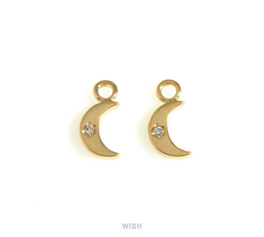 Crescent Cubic Zirconia Charms in Gold, Crescent Pendants with a Rhinestone/ MG-726-P