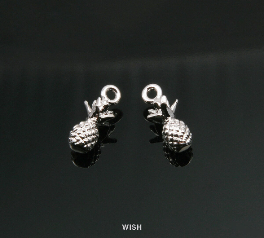 Dainty Pineapple Pendants in Rhodium, Solid Pineapple Charms / MRH-316-P