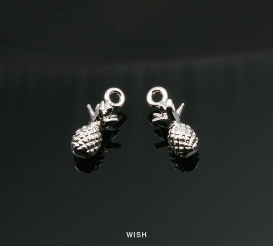 Dainty Pineapple Pendants in Rhodium, Solid Pineapple Charms / MRH-316-P