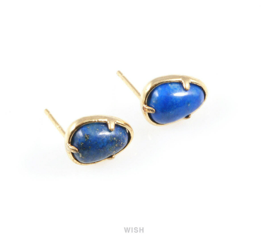 Lapis Lazuli Teardrop Stone Earrings in Gold, Gemstone Framed Ear Post /SLLG-068-E