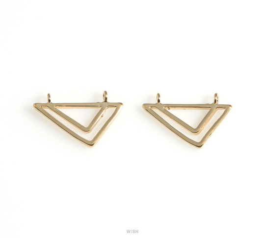 Double Triangle Charm in Gold, Open Triangle Necklace Pendants / MG-627-P