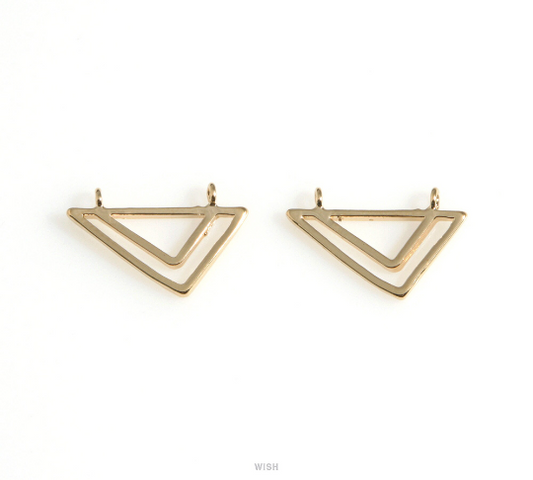 Double Triangle Charm in Gold, Open Triangle Necklace Pendants / MG-627-P