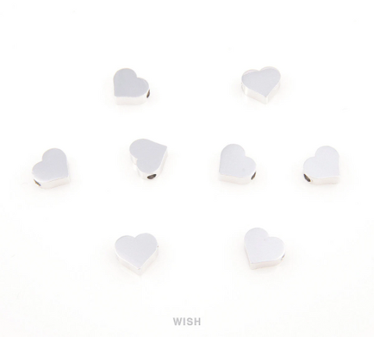 Small Heart Pendants in Rhodium, Heart Beads / MRH-039-B (8 pcs)