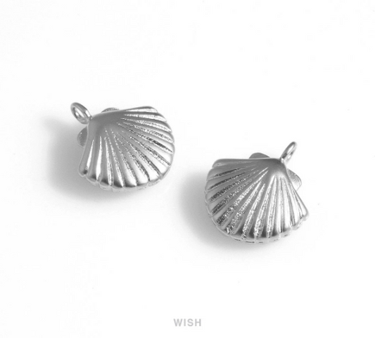 Scallop Shell Charms in Matte rhodium, Scallop Pendants  / MMRH-654-P