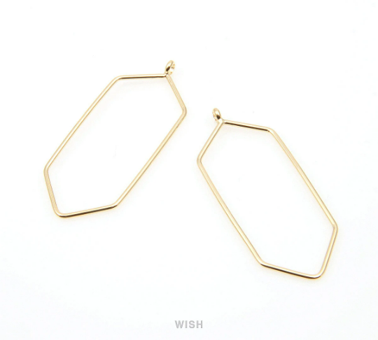 Open Hexagon Wire Pendant in Gold, Open Hexagon Charm/ MG-287-P