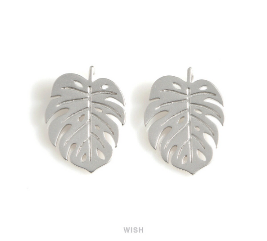 Large Monstera Leaf Pendants in Matte Rhodium, Monstera Leaf Charm / MMRH-556-P