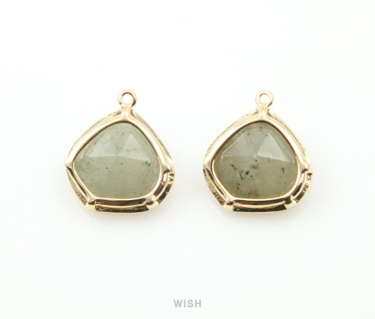 Labradorite Faceted Gemstone Charm in Gold, Framed Pear Gemstone Pendant / SLBG-084-P