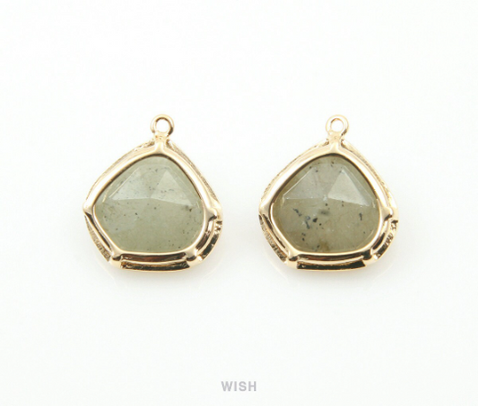 Labradorite Faceted Gemstone Charm in Gold, Framed Pear Gemstone Pendant / SLBG-084-P