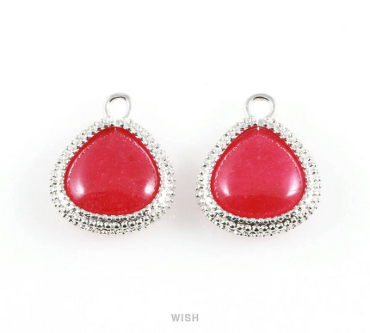 Ruby Triangle Synthetic Stone Charms in Matte Rhodium, Framed Triangle Gems /SRBMRH-026-P