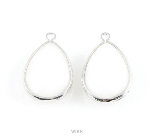 White Alabaster Synthetic Stone Charms in Rhodium, Framed Teardrop Pendant / SWARH-010-P