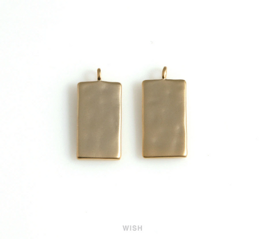 Hammered Rectangle Pendants in Matte Gold, Hammered Rectangle Charms / MMG-663-P