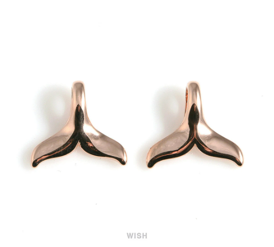 Large Whale Tail Pendant in Rose Gold, Mermaid Tail Charm /MRG-548-P