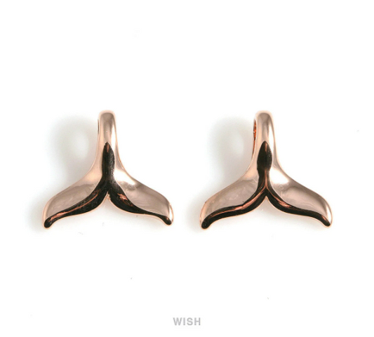 Large Whale Tail Pendant in Rose Gold, Mermaid Tail Charm /MRG-548-P