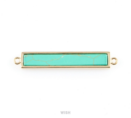 Turquoise Bar Stone Charm in Gold, Gemstone Framed Pendant / STQG-063-P