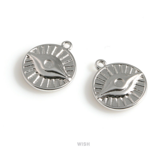 Evil Eye Disc in Matte Rhodium, Evil Eye Coin Charm / MMRH-520-P