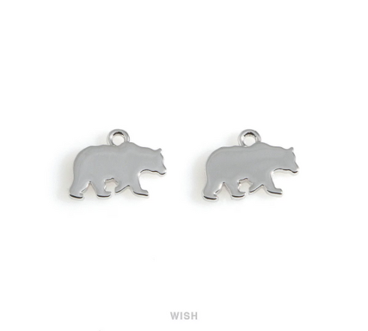 Bear Pendant in Rhodium, Silver Bear Charm / MRH-546-P