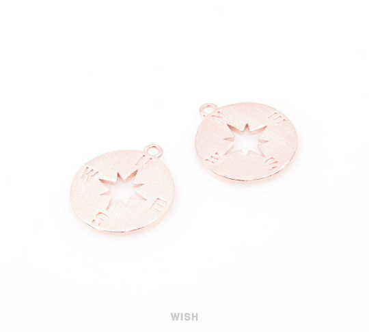 Compass Pendants in Matte Rose Gold, Compass Charm / MMRG-075-P