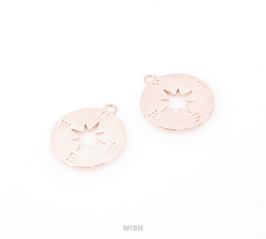 Compass Pendants in Matte Rose Gold, Compass Charm / MMRG-075-P
