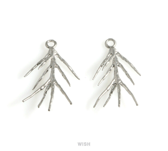 Pine Tree Pendants in Matt Rhodium, Pine Tree Charms /MMRH-576-P