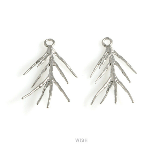 Pine Tree Pendants in Matt Rhodium, Pine Tree Charms /MMRH-576-P