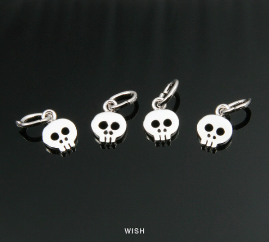 Skull Pendant in Rhodium, Silver Skull Charm / MRH-248-P (4pcs)