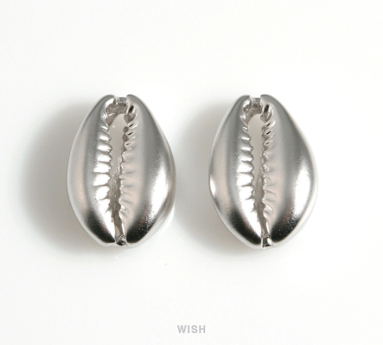 Cowry Seashell Pendants in Matte Rhodium, Cowry Shell Charm / MMRH-591-P