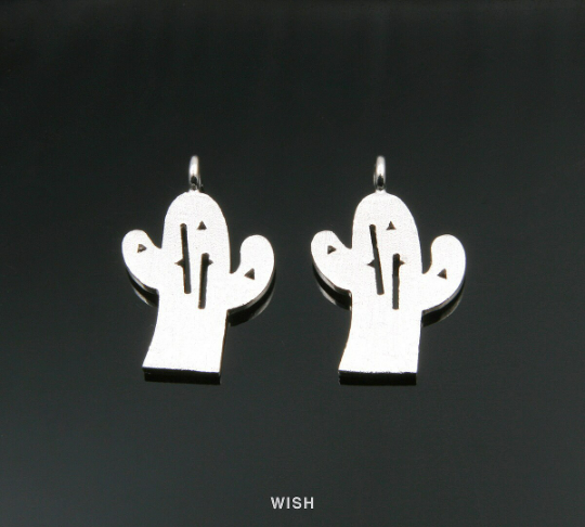 Cactus Pendant in Matte Rhodium, Cactus Charm /MMRH-284-P
