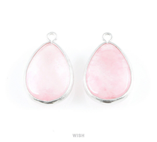 Grapefruit Synthetic Stone Charms in Matte Rhodium, Framed Teardrop Pendant /SGFMRH-010-P