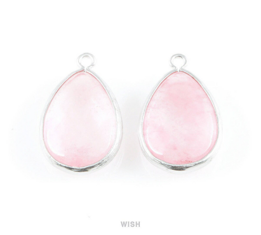 Grapefruit Synthetic Stone Charms in Matte Rhodium, Framed Teardrop Pendant /SGFMRH-010-P