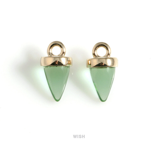 Apple Green Cone Glass Charm in Gold, Peridot Point Gemstone Pendant / SAPG-120-P