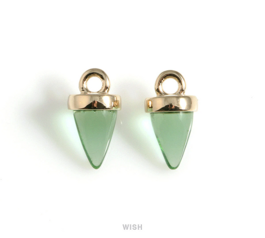 Apple Green Cone Glass Charm in Gold, Peridot Point Gemstone Pendant / SAPG-120-P