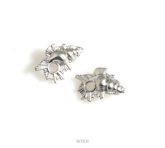 Seashell Pendants in Matte Rhodium, Dainty Seashell Charms / MMRH-702-P