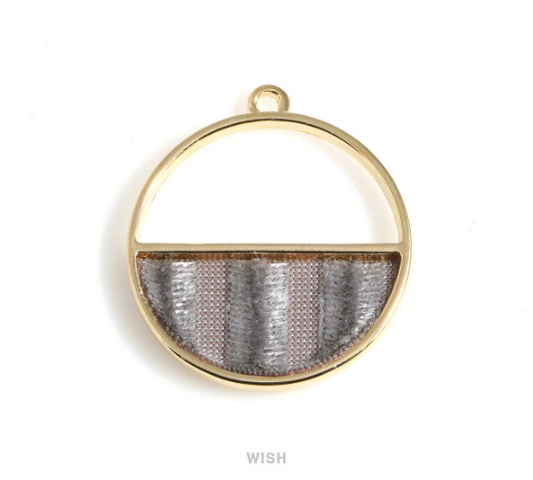 Gray Velvet Circle Pendant in Gold Frame, Gray Velvet Round Charm /MG-GY-517-P