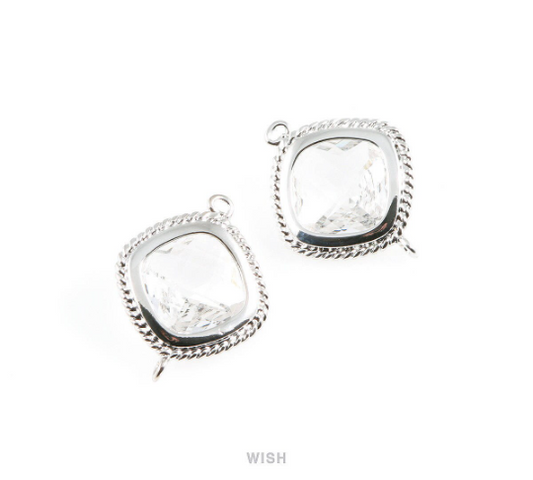 Clear Diamond Shape Connectors in Rhodium, Framed Diamond Charms / GCLRH-033-P