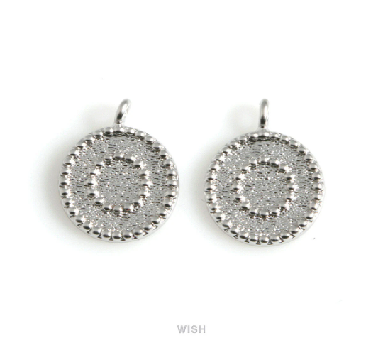 Textured Disc Pendants in Matte Rhodium, Textured Coin Charm / MMRH-527-P