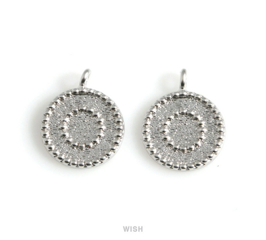 Textured Disc Pendants in Matte Rhodium, Textured Coin Charm / MMRH-527-P