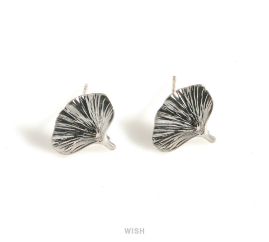 Ginkgo Leaf Stud Earrings in Matte Rhodium, Textured Ginkgo Earrings / MMRH-636-E