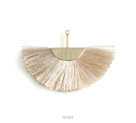 Semicircle Light Beige Gold Thread Tassel in Gold, Semicircular Beige Thread Pendant / TLBG-009-T