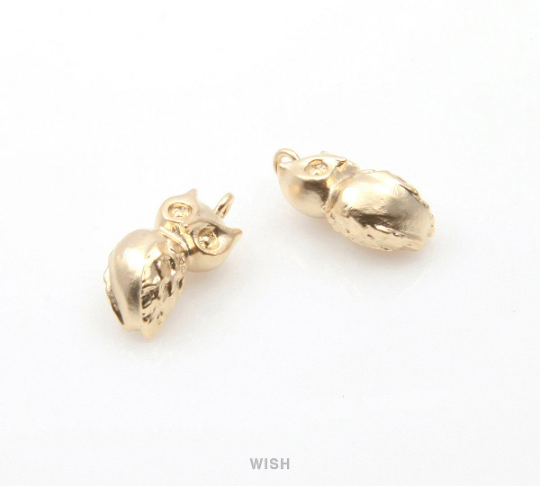 Owl Pendant in Matte Gold, Solid Owl Charm / MMG-321-P