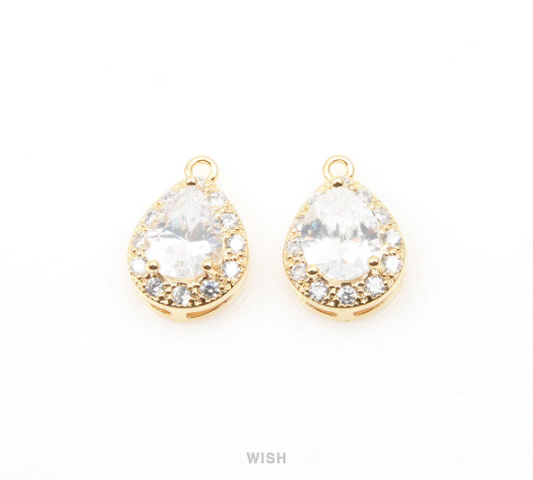 Teardrop Cubic Zirconia Pendants in Gold, 12 Sub Cubic Zirconia / CG-004-P