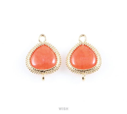 Orange Triangle Gemstone Charms in Matte Gold, Framed Triangle Gemstone Connectors / SAMMG-027-C