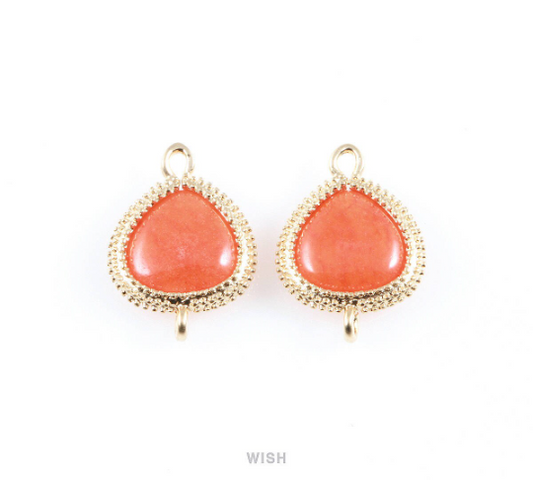 Orange Triangle Gemstone Charms in Matte Gold, Framed Triangle Gemstone Connectors / SAMMG-027-C