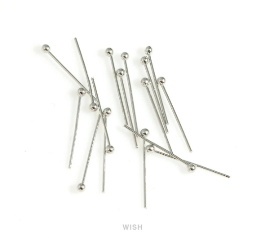 22 Gauge Ball Pin in Rhodium, Ball Pin Findings /FRH-009-P2 (about 100 pieces)