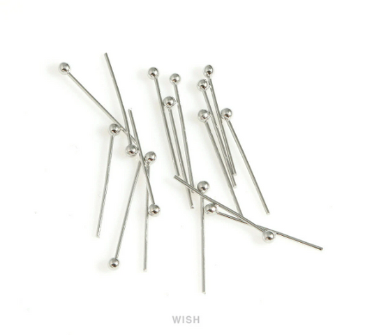 22 Gauge Ball Pin in Rhodium, Ball Pin Findings /FRH-009-P2 (about 100 pieces)